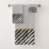 RETRO MARBLE STRIPE GRAY BATHROOM TOWEL SET BAD HANDDOEK (Insitu)
