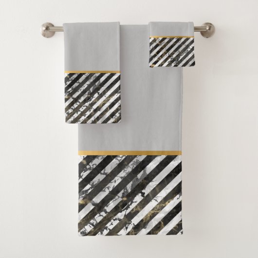 RETRO MARBLE STRIPE GRAY BATHROOM TOWEL SET BAD HANDDOEK (Insitu)