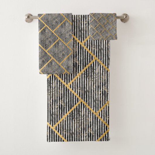 RETRO MARBLE STRIPE GRID BATHROOM TOWEL SET BAD HANDDOEK (Insitu)