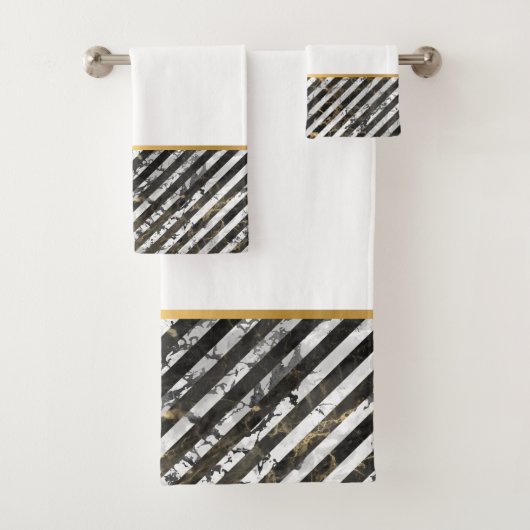 RETRO MARBLE STRIPE WHITROOM BATHROOM TOWEL SET BAD HANDDOEK (Insitu)