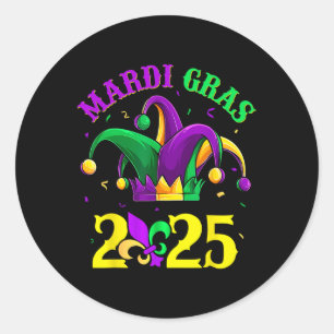 Retro Mardi Gras 2025 Louisiana Parade Kostuum Wom Ronde Sticker