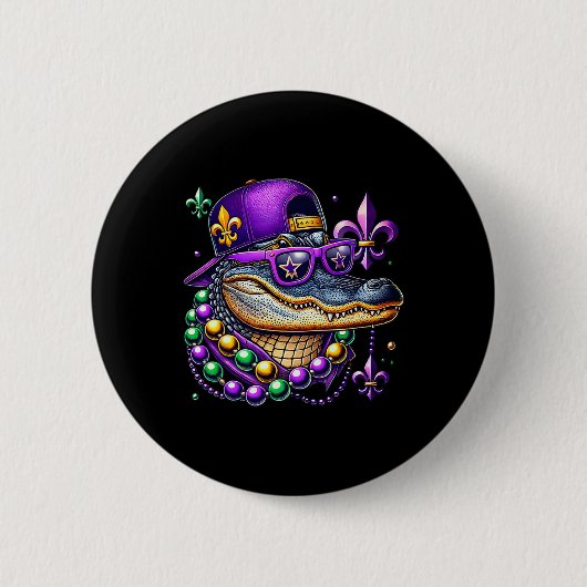 Retro Mardi Gras Alligator Mardigator Krokodil Fu Ronde Button 5,7 Cm (Voorkant)
