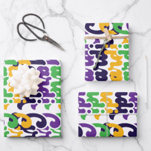 Retro Mardi Gras Colorful Text Typography Trendy Inpakpapier Vel