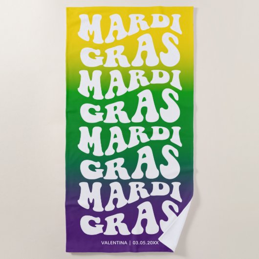 Retro Mardi Gras Design Ombre Monogram Strandlaken (Voorkant)