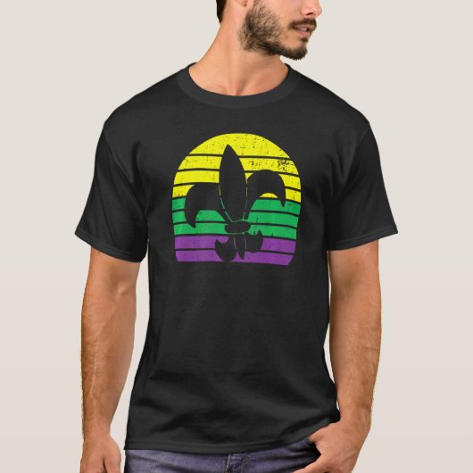 Retro Mardi Gras Fleur De Lis Silhouette Carnaval T-shirt (Voorkant)