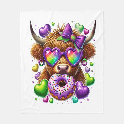 Retro Mardi Gras, Highland Koe Fleece Deken (Voorkant)