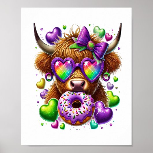 Retro Mardi Gras, Highland Koe Poster (Voorkant)