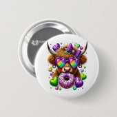 Retro Mardi Gras, Highland Koe Ronde Button 5,7 Cm (Voorkant /achterkant)