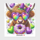 Retro Mardi Gras, Highland Koe Sticker (Vel)