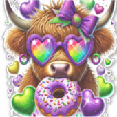 Retro Mardi Gras, Highland Koe Sticker (Voorkant)