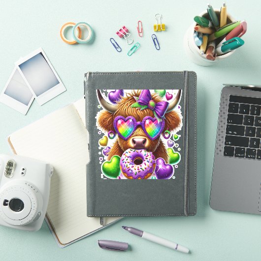 Retro Mardi Gras, Highland Koe Sticker (iPad Cover)