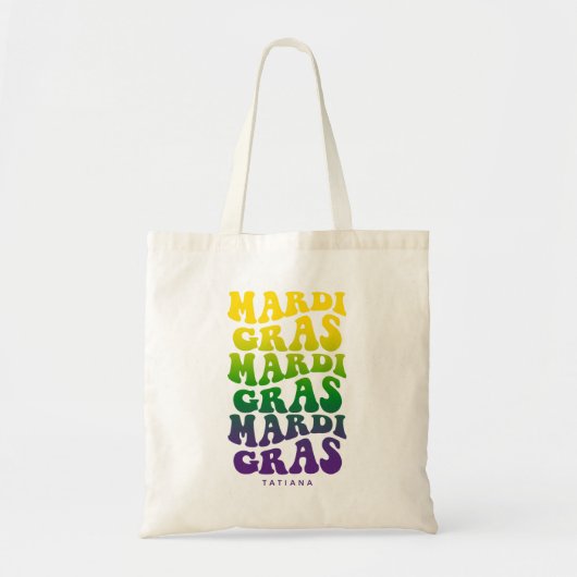 Retro Mardi Gras Ombre Text Tote Bag (Voorkant)