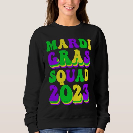 Retro Mardi Gras Squad 2023 Leopard Print Family M Trui (Voorkant)
