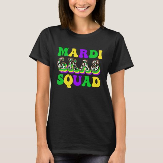 Retro Mardi Gras Squad Leopard Print Family Matchi T-shirt (Voorkant)