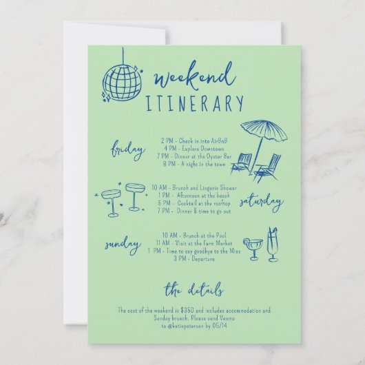 retro marg kuststrand vrijgezellenweekend kaart (Achterkant)