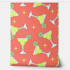 Retro Margarita Cocktails Patroon Koraal Roze Behang