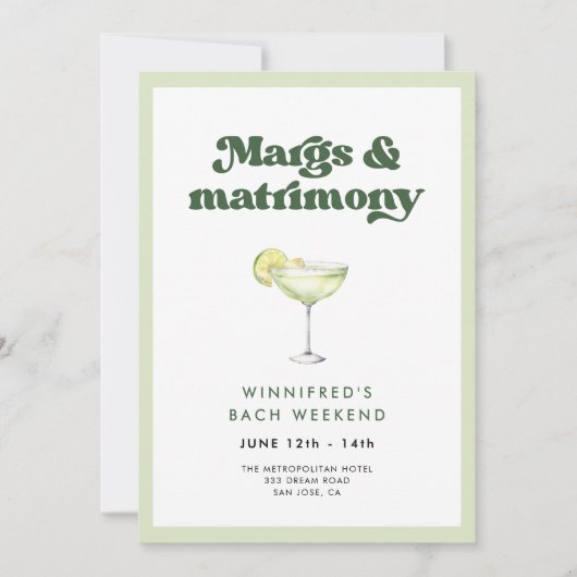 Retro Margs en Huwelijk Bachelorette Weekend Kaart (Voorkant)