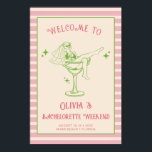 Retro Margs & Huwelijk Bachelorette Welkom Poster<br><div class="desc">Vrijgezellenweekend welkomstbord. Perfect voor bruidsploeg vrijgezellen,  deze funky  vrijgezellendecor beschikt over een bruid in een Margarita-glas en een preppy gestreepte achtergrond.</div>