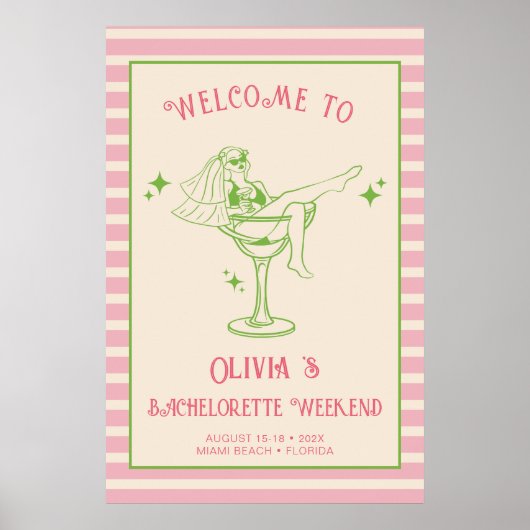 Retro Margs & Huwelijk Bachelorette Welkom Poster (Voorkant)