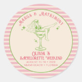 Retro Margs & Matrimony Bruidsfeest Favor Ronde Sticker (Voorkant)