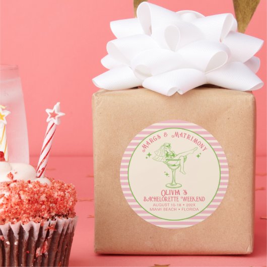 Retro Margs & Matrimony Bruidsfeest Favor Ronde Sticker (Feest)