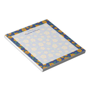 Retro marine blauw geel bloemen patroon Naam Notitieblok