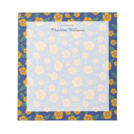Retro marine blauw geel bloemen patroon Naam Notitieblok