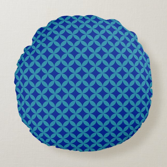 Retro marine blauw turquoise Circle Rosette Lattic Rond Kussen (Voorkant)
