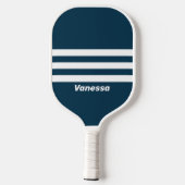 Retro marine drie-brede strepen met naam pickleball paddle (Achterkant)