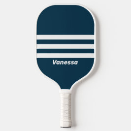 Retro marine drie-brede strepen met naam pickleball paddle