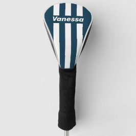 Retro Marine Drie Pin Strepen met Naam Golfheadcover