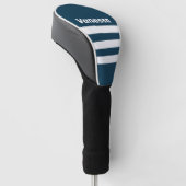Retro marine drie-rijen strepen met naam golfheadcover (Schuin)