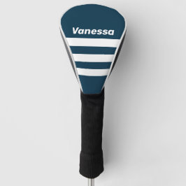 Retro marine drie-rijen strepen met naam golfheadcover