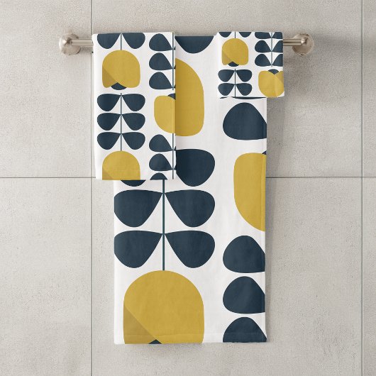 Retro marine en gele bloemmotief bad handdoek