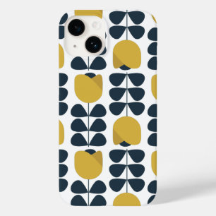 Retro marine en gele bloemmotief Case-Mate iPhone 14 hoesje