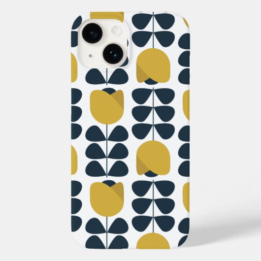 Retro marine en gele bloemmotief Case-Mate iPhone case (Achterkant)