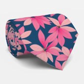 Retro Marine Roze Bloemendessin Stropdas (Opgerold)