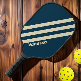 Retro Marine Uitlopende Drie Strepen met Naam Pickleball Paddle