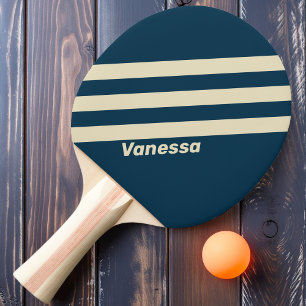 Retro Marine Uitlopende Drie Strepen met Naam Tafeltennisbatje