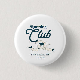 Retro marineblauw hardloopclub gepersonaliseerde g ronde button 3,2 cm