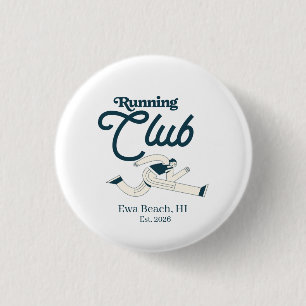 Retro marineblauw hardloopclub gepersonaliseerde g ronde button 3,2 cm