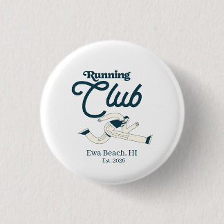 Retro marineblauw hardloopclub gepersonaliseerde g ronde button 3,2 cm