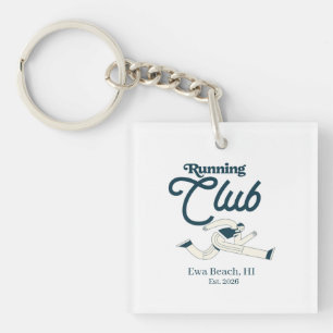 Retro marineblauw hardloopclub gepersonaliseerde g sleutelhanger