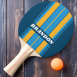Retro marineblauwe bordstrepen met naam tafeltennisbatje