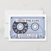 Retro marineblauwe cassetteband Save The Date (Voorkant)