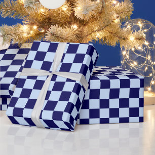 Retro marineblauwe Schotse ruit Kerstmis Cadeaupapier