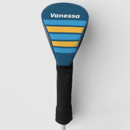 Retro marineblauwe strepen met naam golfheadcover