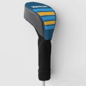 Retro marineblauwe strepen met naam golfheadcover (Schuin)