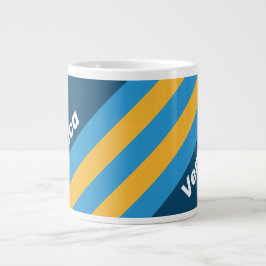 Retro Marineblauwe Strepen met Naam Grote Koffiekop