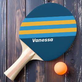 Retro Marineblauwe Strepen met Naam Tafeltennisbatje